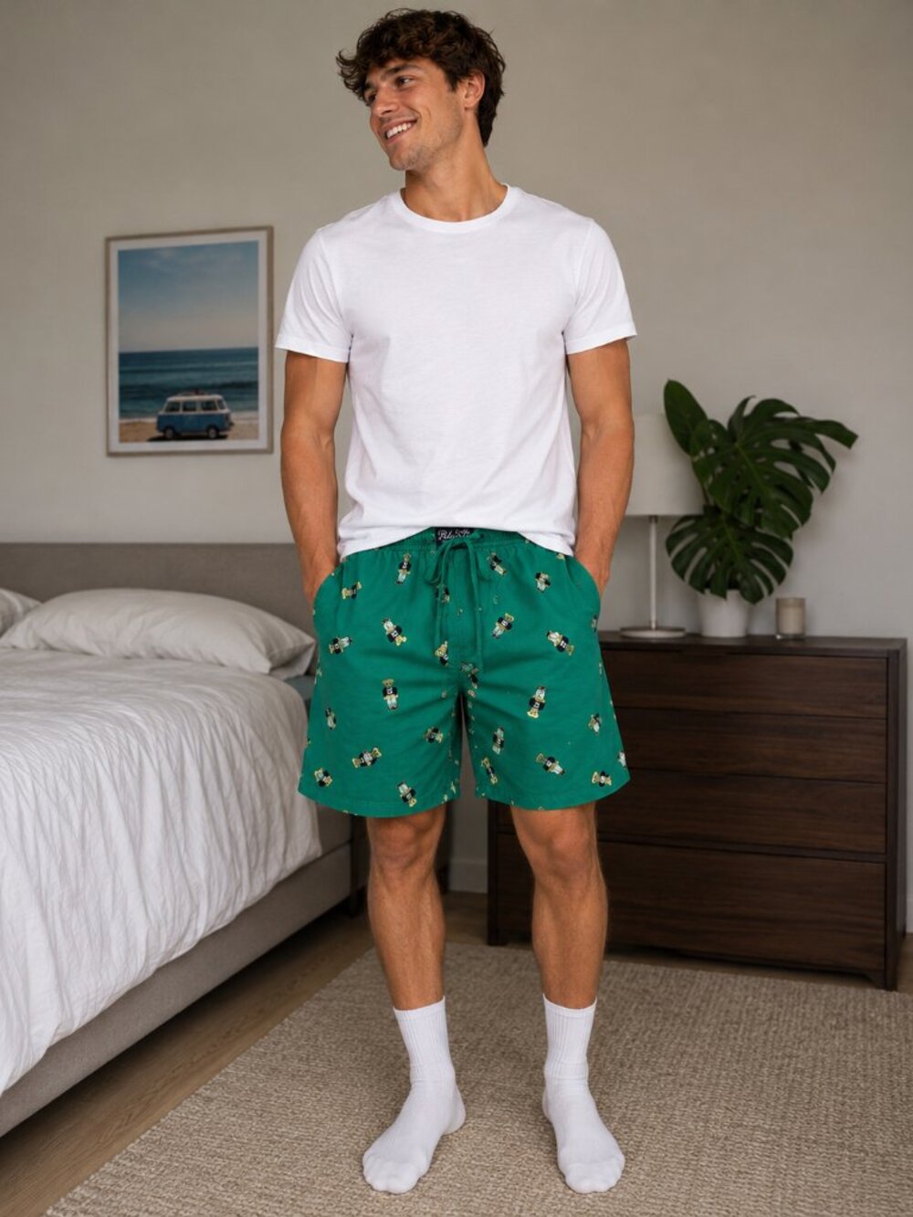 Polo Ralph Lauren Bear Sleep Lounge Shorts Green Pajama Size Large L